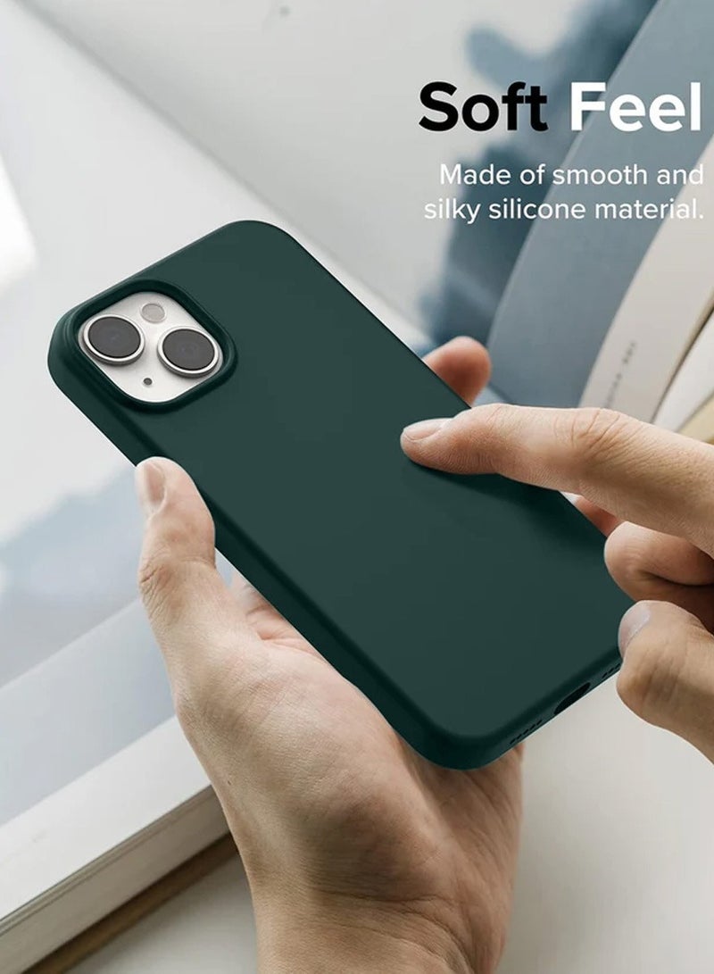 Techie Soft Smooth Silicone Back Cover Case with Built-in Magnetic, inner side Microfiber Lining for Apple iPhone 15  – Dark Green - Image 2