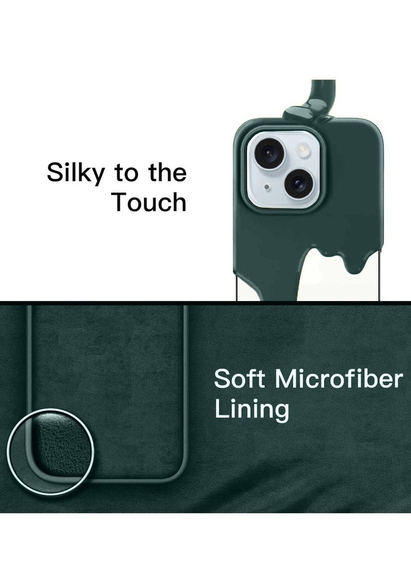 Techie Soft Smooth Silicone Back Cover Case with Built-in Magnetic, inner side Microfiber Lining for Apple iPhone 15  – Dark Green - Image 3