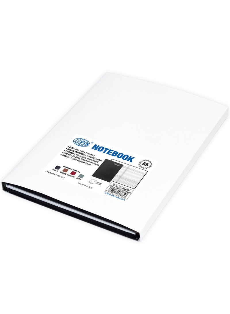 FIS Notebook Bonded Leather, Size A5, Offset White Paper, 70 GSM, 196 Pages, 8 mm Ruled, 1 Side Padded Cover, Colour Black - FSNB1SA5WHBLBK - Image 5