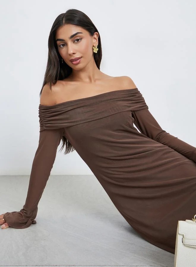Styli Styli Brown Bodycon Maxi Dress