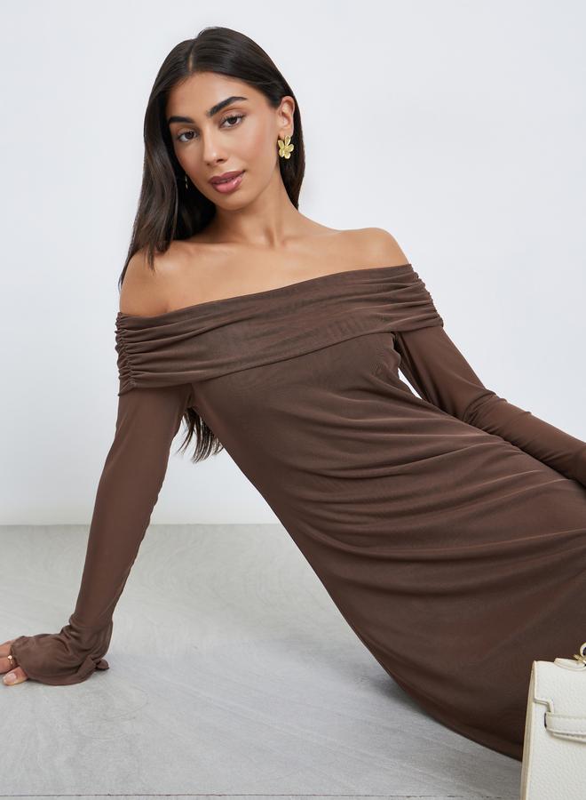 Styli Brown Bodycon Maxi Dress - Image 1
