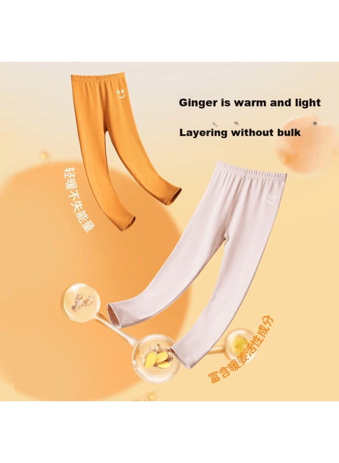Top melon Dingguagua Children's Thermal Pants Double-sided Thin Fleece Single Autumn Winter Girls Long Johns Baby Knit Pants Pink 140 - Image 2