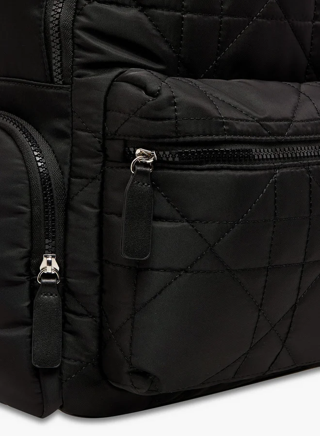 Lee Cooper BLACK Quilted Backpack with Adjustable Shoulder Straps and Zip Closure - 16x32x41 cm for Women | Best Price UAE