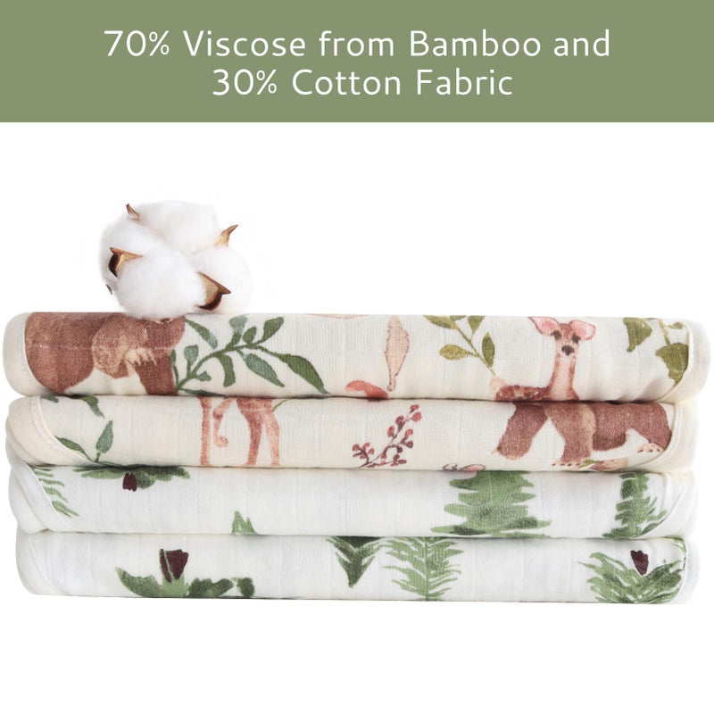 LifeTree Muslin Baby Burp Cloths - Soft 2 Pack Viscose from Bamboo Cotton Large 22'' by 10'' Absorbent Milk Spit Up Rags - Burping Cloths for Newborn, Girls Boys, Woodland Animals & Pine Tree - Image 4