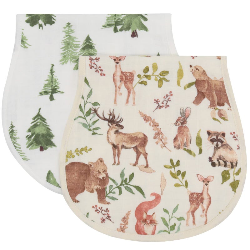 LifeTree Muslin Baby Burp Cloths - Soft 2 Pack Viscose from Bamboo Cotton Large 22'' by 10'' Absorbent Milk Spit Up Rags - Burping Cloths for Newborn, Girls Boys, Woodland Animals & Pine Tree - Image 1