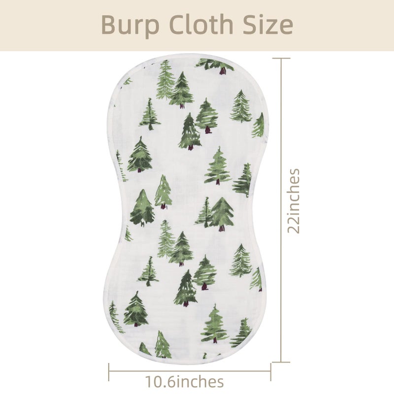 LifeTree Muslin Baby Burp Cloths - Soft 2 Pack Viscose from Bamboo Cotton Large 22'' by 10'' Absorbent Milk Spit Up Rags - Burping Cloths for Newborn, Girls Boys, Woodland Animals & Pine Tree - Image 5