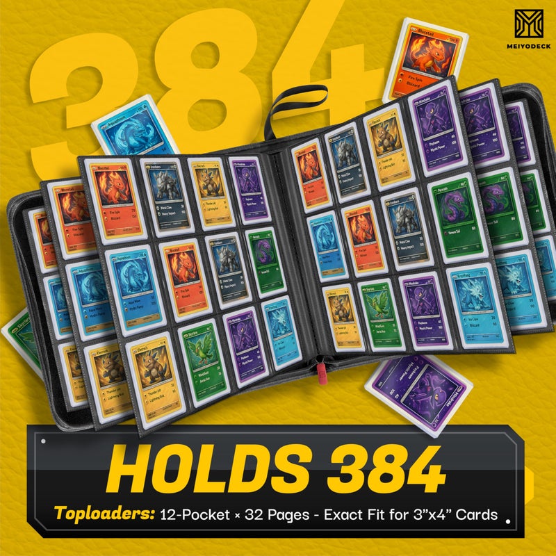 MEIYODECK Toploader Binder | Holds 384 Toploaders | 12-Pocket | Ringless Double-Sided Pockets | Includes Collector Tweezers & Gloves | Premium Top Loader Binder for Trading Cards, Pokemon, Yu-Gi-Oh & TCG - Image 2