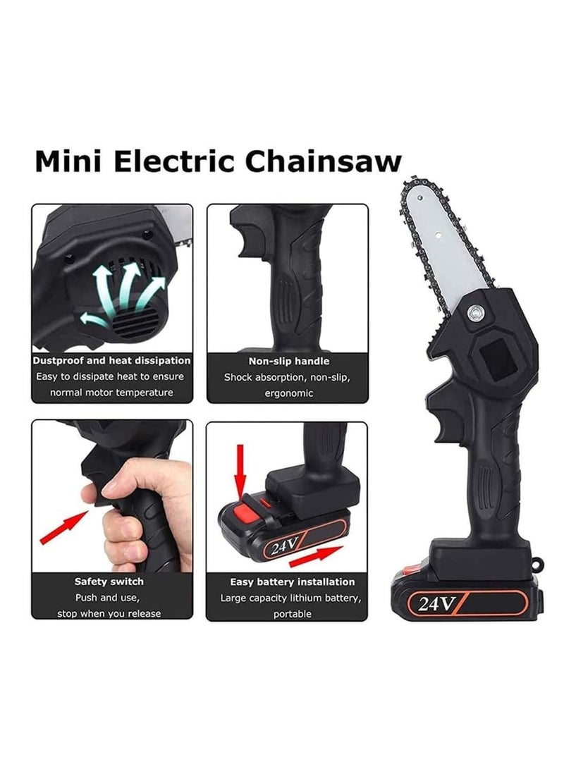 Generic Cordless Chainsaw One Hand 6 Inch Small Chain Saw With 21V Rechargeable Battery Portable Cutting Tool For Tree Branch Trimming Wood Gardening Mini Electric Chainsaw Kit, Adjustable Speed  - Image 2