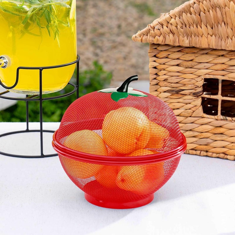 Dhakshy Fruit Basket with Lid Net Cover Steel Big Size for Dinning Kitchen Home Apple Shape Net Cover Protective Fruits Vegetables Food Storage Basket Strainer Kitchen Accessories (PACK OF 2) - Image 2