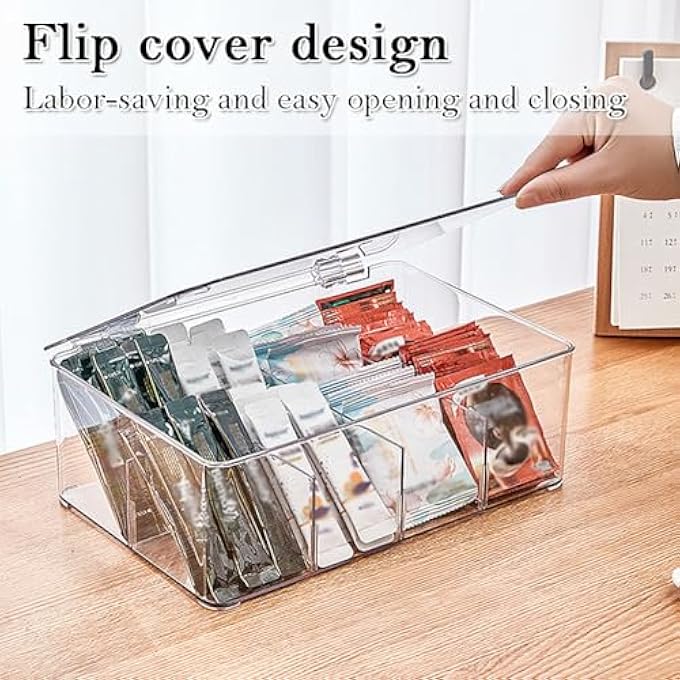 Goodern Tea Bag HolderClear Tea Bag Organizer With Lid8 Compartment Tea Bag OrganizerFood Storage ContainerMultiPurpose Storage Box For Tea BagsCosmeticsOffice SuppliesCraftsSmall Items - Image 4
