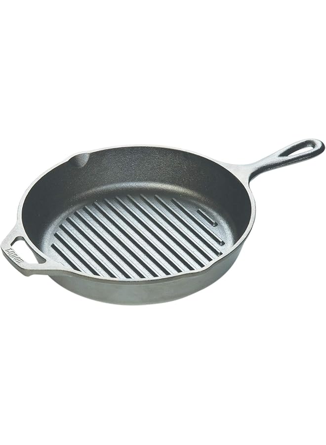 مقلاة شواء من الحديد الزهر، حديد زهر متبل مسبقًا، قطر 10 1/4 بوصة.