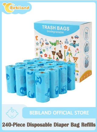 240-Piece Disposable Diaper Bag Refills with Cute Cartoon Pattern, Safe and Odour Control Biodegradable Baby Nappy Sacks for Collecting Nappies and Garbage, Blue - pzsku/ZF2E3F99207904CA38AB6Z/45/_/1735286942/78e66aa9-281e-49b0-a510-24926cd8e7a2
