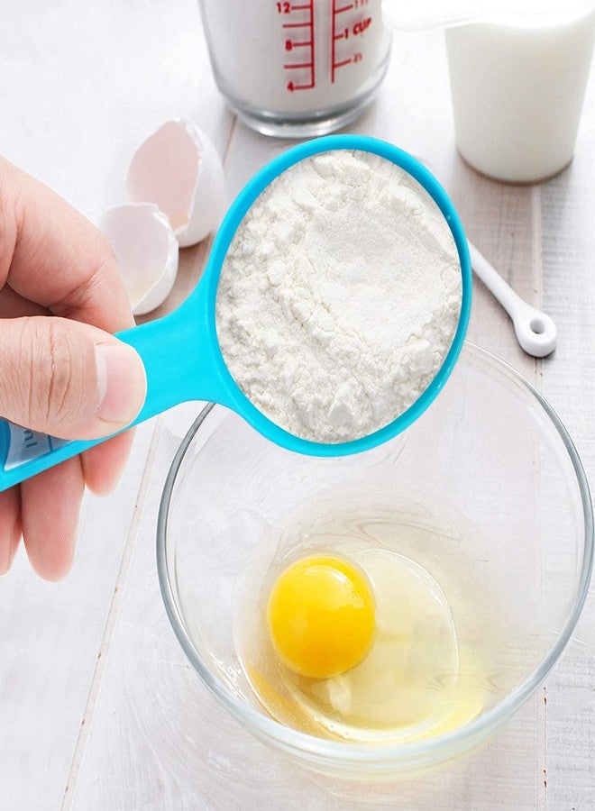 HAWOWZ طقم أكواب وملاعق قياس مكون من 12 قطعة، أدوات قياس مطبخ ملونة، أكواب وملاعق متينة قابلة للتداخل للمواد الجافة والسائلة، آمنة للغسل في غسالة الأطباق - Image 4
