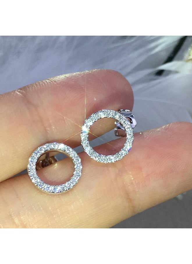 نيبمينينت Cao Shi Korean Style Cold Earrings Temperament Hollow Circle Zircon Fashion Full Diamond 