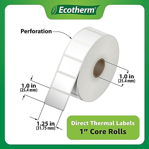 Ecotherm 1.25" x 1" Thermal Labels | 4 Rolls | 5520 Labels | fits Zebra, Godex, Arkscan, iDPRT, Offnova Thermal Label Printers and More | Blank White Adhesive Stickers by Ecotherm - Image 3