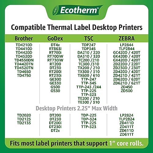 Ecotherm 1.25" x 1" Thermal Labels | 4 Rolls | 5520 Labels | fits Zebra, Godex, Arkscan, iDPRT, Offnova Thermal Label Printers and More | Blank White Adhesive Stickers by Ecotherm - Image 5