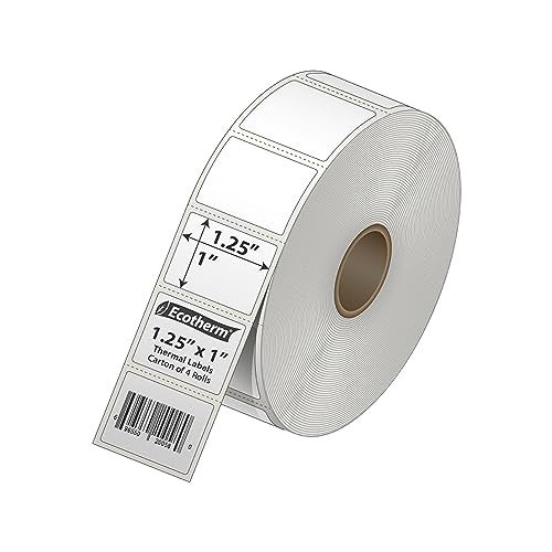 Ecotherm 1.25" x 1" Thermal Labels | 4 Rolls | 5520 Labels | fits Zebra, Godex, Arkscan, iDPRT, Offnova Thermal Label Printers and More | Blank White Adhesive Stickers by Ecotherm - Image 2