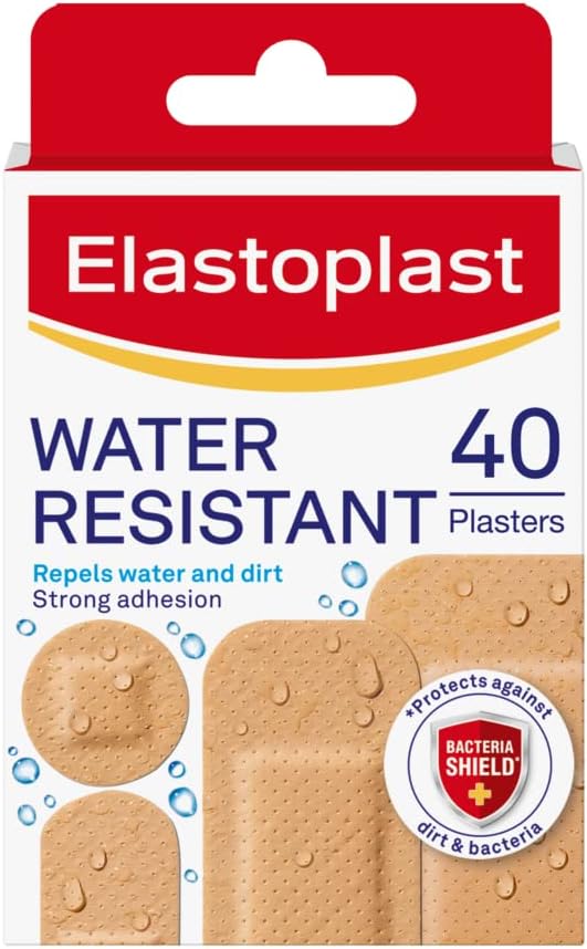 Elastoplast Water Resistant Plasters 40 Pieces Dirt and Water Resistant Strip Plasters Plasters Waterproof AllPurpose First Aid Plasters - Image 1