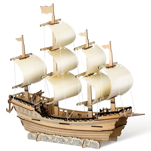 PRETYZOOM 3D Wooden Puzzle Sailboat Model Kit for Adults DIY Ming Dynasty Ship Handcrafted Wood Assembly Home Decor 1555 X 1350 X 393 Inches - Image 1