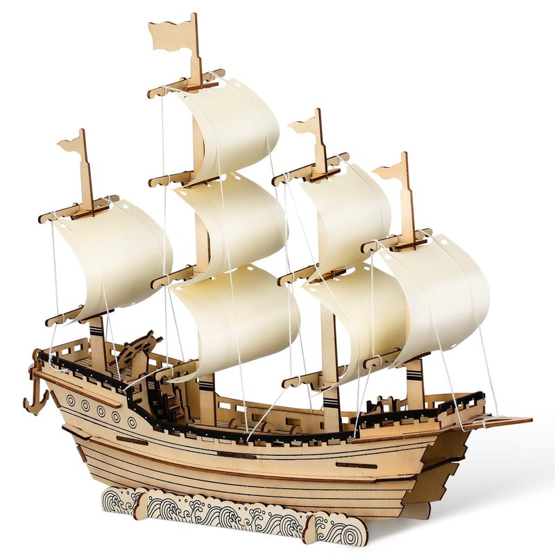 PRETYZOOM 3D Wooden Puzzle Sailboat Model Kit for Adults DIY Ming Dynasty Ship Handcrafted Wood Assembly Home Decor 1555 X 1350 X 393 Inches - Image 3