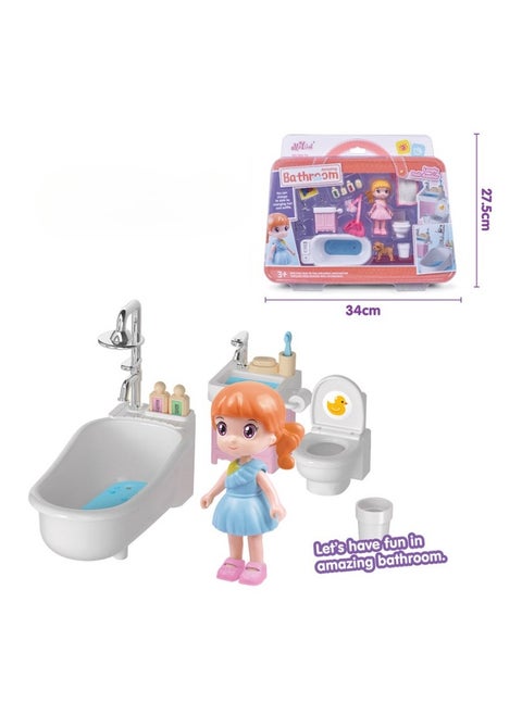 Mini House Furniture Set, durable plastic dollhouse furniture set, role-playing parent-child interactive game, Miniature Doll House Accessories for children, (6303B small bathroom)