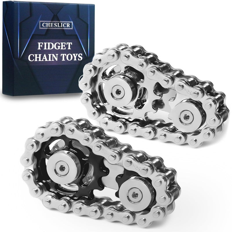 CHESLICR Fidget Spinner Toy for Adults Metal Figette Bike Chain Easter Basket Stuffer for Adult Men Pain Stim ADHD Teen Cool Gadgets Quiet Desk Offices Anxiety Relief Items Stress Tool Sensory BlackSilver - Image 3