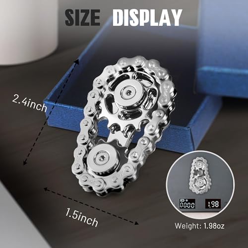 CHESLICR Fidget Spinner Toy for Adults Metal Figette Bike Chain Easter Basket Stuffer for Adult Men Pain Stim ADHD Teen Cool Gadgets Quiet Desk Offices Anxiety Relief Items Stress Tool Sensory BlackSilver - Image 5