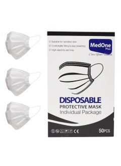 MedOne 50-Pieces 3 Ply Disposable White Face Mask For Adults Individually Packed  - Image 1
