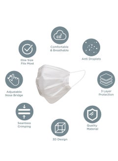 MedOne 50-Pieces 3 Ply Disposable White Face Mask For Adults Individually Packed  - Image 2