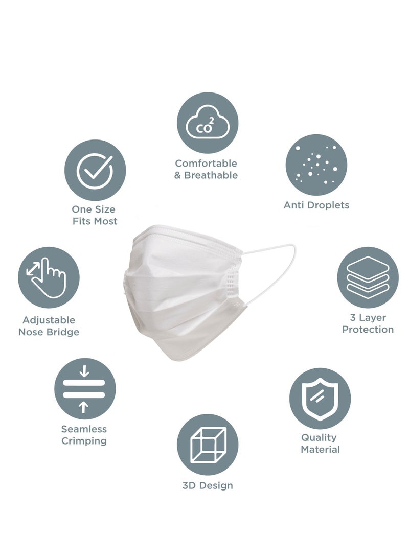 MedOne 50-Pieces 3 Ply Disposable White Face Mask For Adults Individually Packed  - Image 2