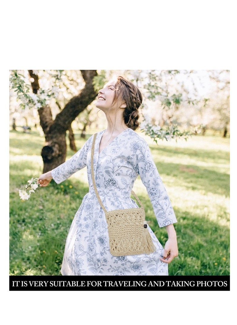 Excefore - Straw Bags, for Women Summer Straw Beach Shoulder Bags Handbags Light Hand-woven Crossbody Tassel Bohemian Bags With Zipper for Purse Travel Holiday and Daily Use - Image 1