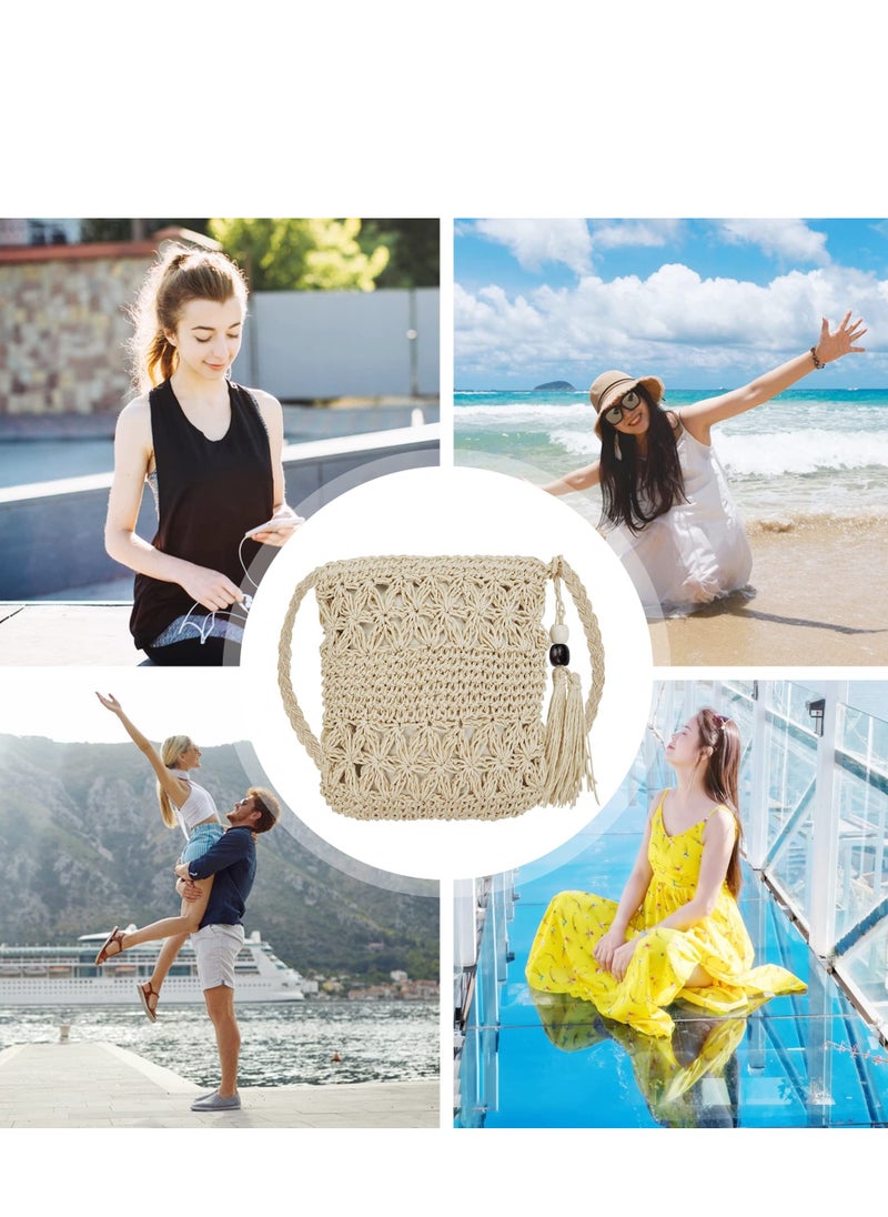 Excefore - Straw Bags, for Women Summer Straw Beach Shoulder Bags Handbags Light Hand-woven Crossbody Tassel Bohemian Bags With Zipper for Purse Travel Holiday and Daily Use - Image 1