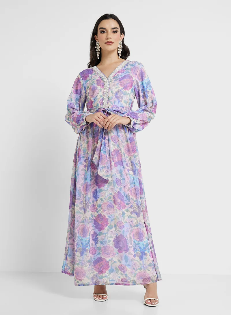 KASHKHA Floral Chiffon Maxi Dress