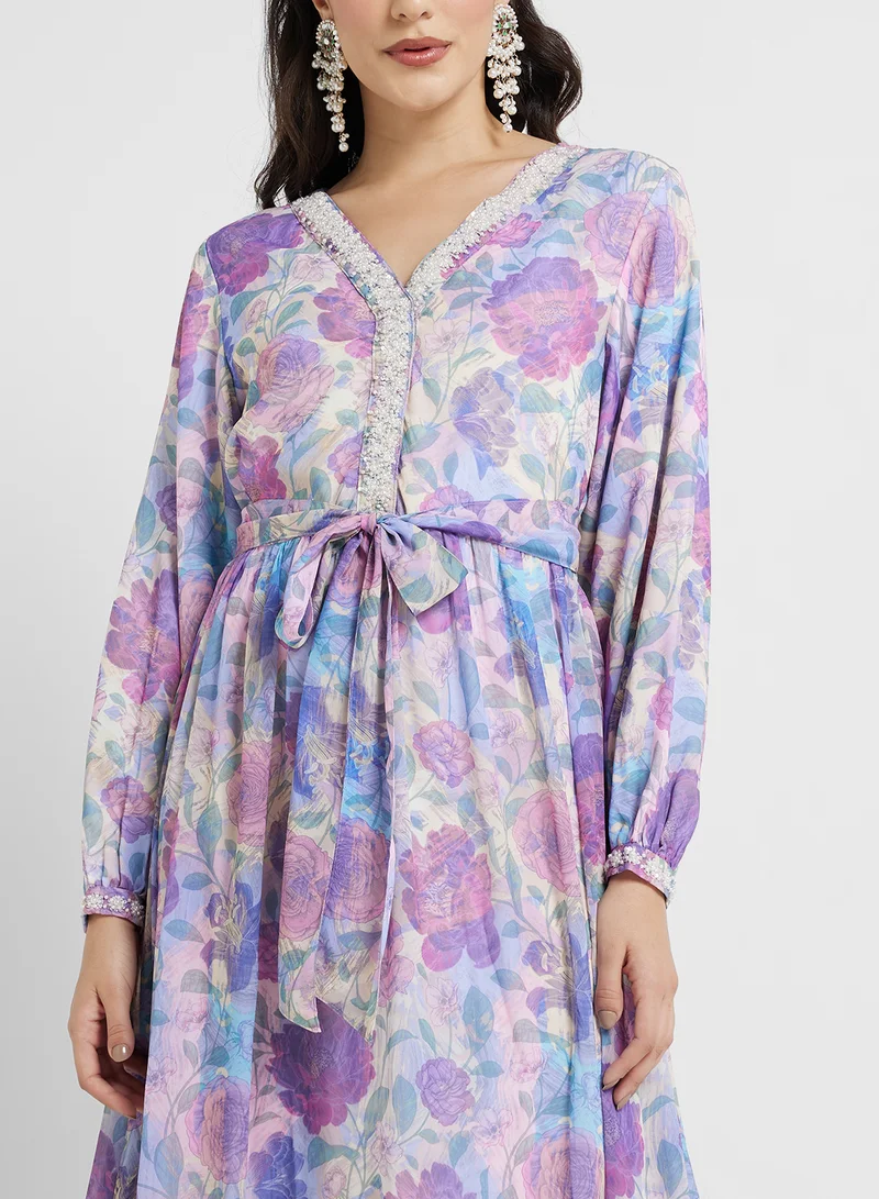 KASHKHA Floral Chiffon Maxi Dress