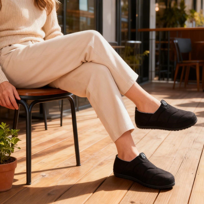 LongBay Women's Comfy Slippers Indoor Outdoor House Shoes with Removable Insole & Non-Slip Sole Black, 8-9 - Image 2