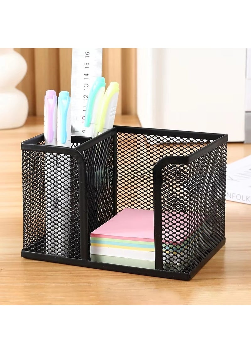 Metal office supplies organizer with 3 customizable compartments for pens and sticky notes - Image 1