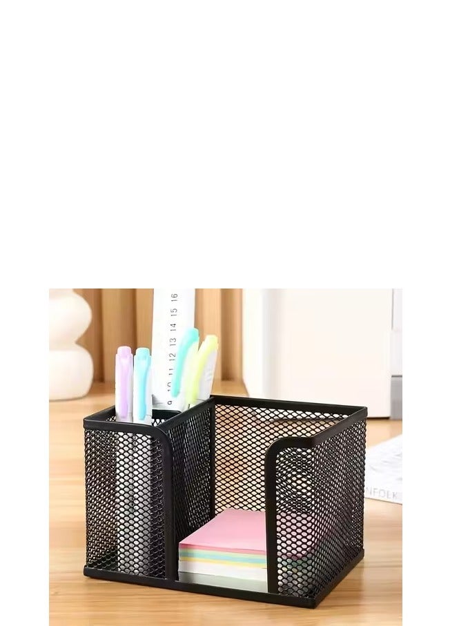 Metal office supplies organizer with 3 customizable compartments for pens and sticky notes - Image 3