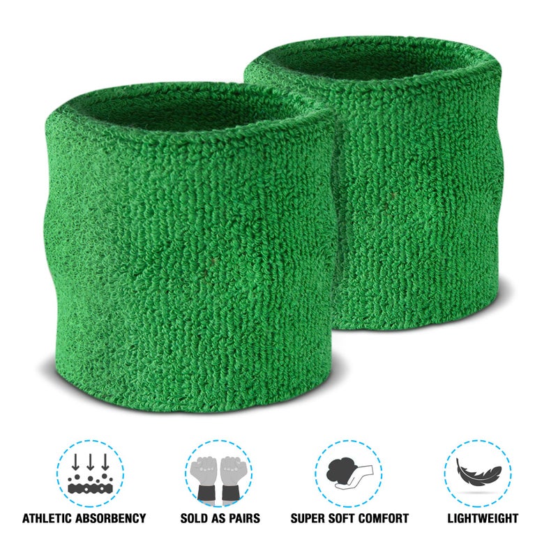 Suddora Wrist Sweatbands, Absorbent and Breathable Thick Cotton Bands for Working Out, Gymnastics, Basketball, Tennis, and Football, Multiuse Wristbands for Costumes and Cosplay (Pair) (Green) - Image 3