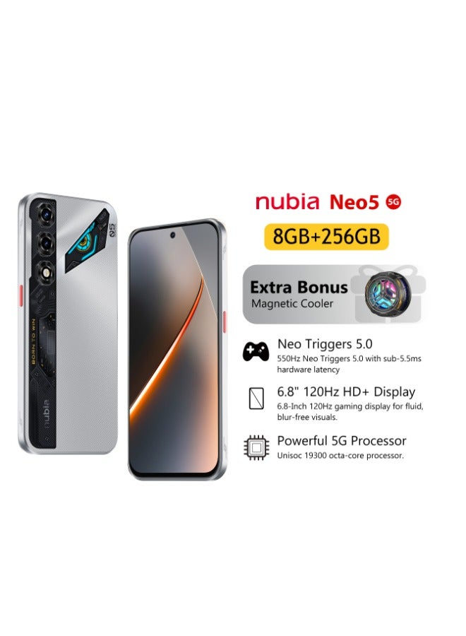 نوبيا هاتف الألعاب Neo 5 5G الجيل الجديد باللون الفضي النجمي (8+12) جيجابايت RAM 256 جيجابايت ROM - نسخة الشرق الأوسط - Image 1