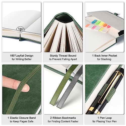 OFFIGIFT Graph Paper Notebook, 312 Numbered Pages B5 Hardcover Leather Journal, 100gsm No Bleed Grid Paper Notebook with Index Pages, Grid Notebook for Graphing Notes Math, 7.6'' X 10'', Green - Image 2