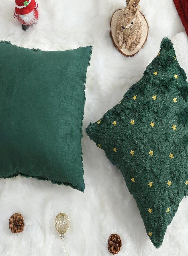 Allorry Christmas Pillow Covers 18 x 18 inch Set of 2 Dark Green Christmas Tree Pillow Covers Decorations Plush Faux Fur Soft Cushion Case for Winter Xmas Holiday Home Bedroom Sofa Decors PT004-A18 - Image 4