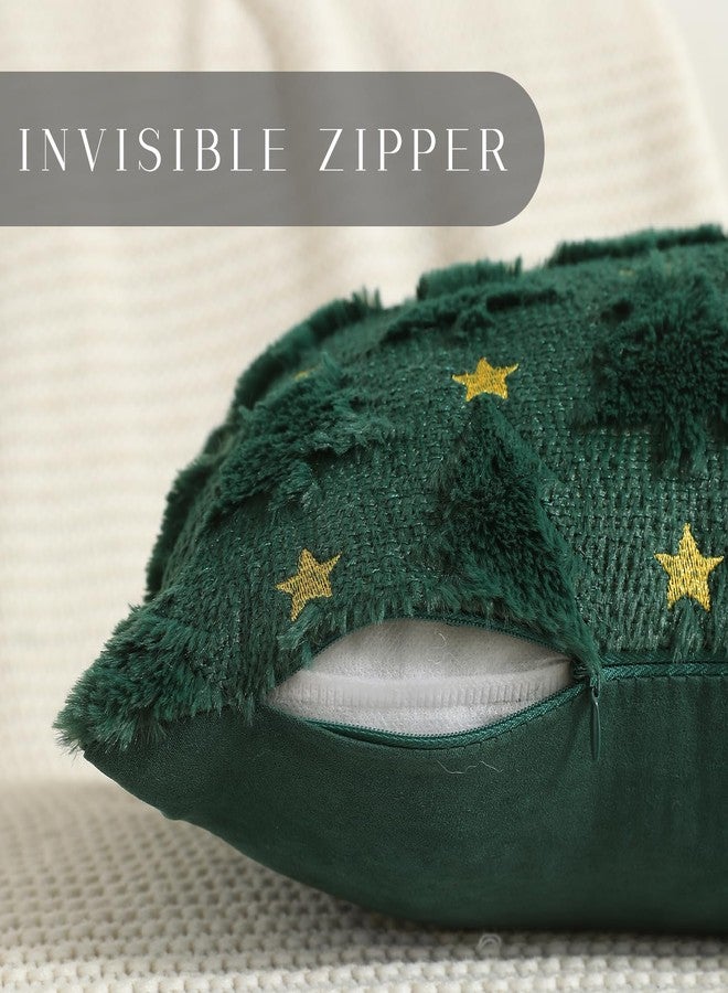 Allorry Christmas Pillow Covers 18 x 18 inch Set of 2 Dark Green Christmas Tree Pillow Covers Decorations Plush Faux Fur Soft Cushion Case for Winter Xmas Holiday Home Bedroom Sofa Decors PT004-A18 - Image 2