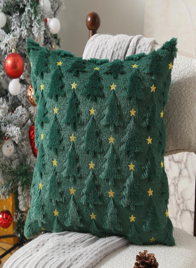 Allorry Christmas Pillow Covers 18 x 18 inch Set of 2 Dark Green Christmas Tree Pillow Covers Decorations Plush Faux Fur Soft Cushion Case for Winter Xmas Holiday Home Bedroom Sofa Decors PT004-A18 - Image 3