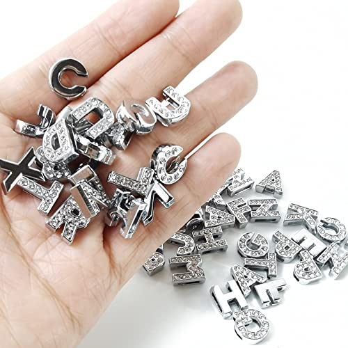 NSBELL 130PCS 8mm Full Rhinestones Slide Alphabet Letters Charms A-Z Alphabet Charms for DIY Necklace Choker Wristbands Bracelets Jewelry Making Charms Supplies, Sliver - Image 2