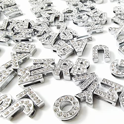 NSBELL 130PCS 8mm Full Rhinestones Slide Alphabet Letters Charms A-Z Alphabet Charms for DIY Necklace Choker Wristbands Bracelets Jewelry Making Charms Supplies, Sliver - Image 3