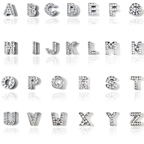 NSBELL 130PCS 8mm Full Rhinestones Slide Alphabet Letters Charms A-Z Alphabet Charms for DIY Necklace Choker Wristbands Bracelets Jewelry Making Charms Supplies, Sliver - Image 5