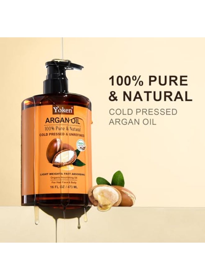 Yoken Pure Argan Oil 16 fl oz 100 Natural Cold Pressed Argan Oil for Hair Face Skin Scalp Body Care Origin from Morocco Unrefined Fast Nourishing Hair Oil Skin Moisturizer Carrier Oil - Image 3