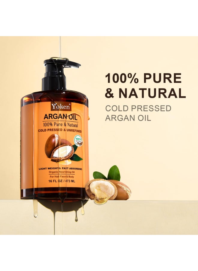 Yoken Pure Argan Oil 16 fl oz 100 Natural Cold Pressed Argan Oil for Hair Face Skin Scalp Body Care Origin from Morocco Unrefined Fast Nourishing Hair Oil Skin Moisturizer Carrier Oil - Image 4
