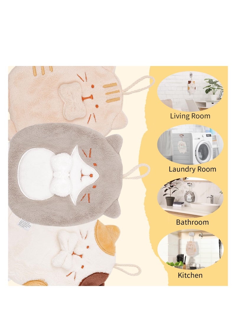 3 Pack Hand Towels Bathroom with Hanging Loop Children Animals Microfiber Coral Fleece Absorbent for Kitchen Bedroom - Image 5