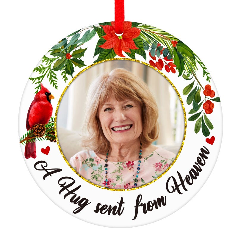 WhatSign إطار صورة زينة عيد الميلاد من كاردينال أحمر في ذكرى الأحباء زينة عيد الميلاد في الجنة إطار صور تذكاري لتزيين الشجرة هدايا كاردينال